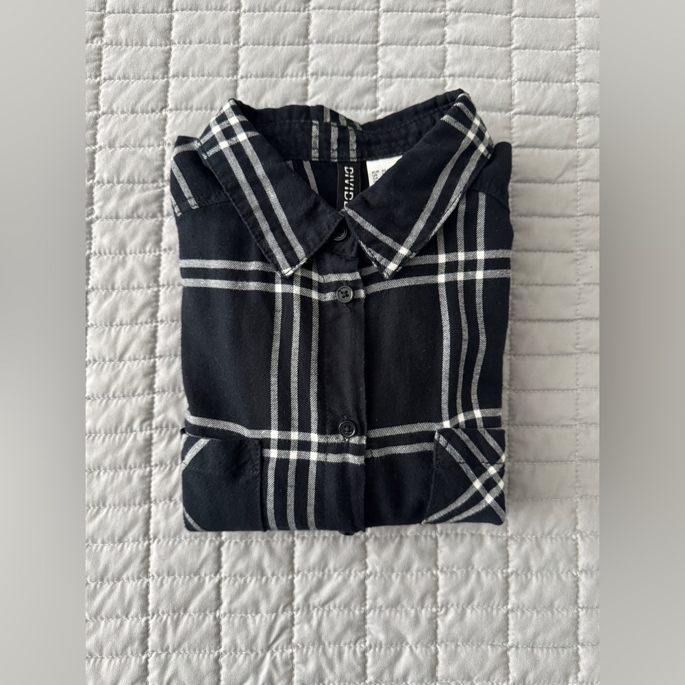 H&M Black and White Checkered Flannel style Shirt
